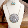 Western Boho Coin Necklace Set with Turquoise Accents – Worn Silver Tone