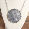 Western Boho Coin Necklace Set with Turquoise Accents – Worn Silver Tone