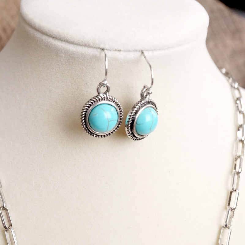 Western Boho Coin Necklace Set with Turquoise Accents – Worn Silver Tone