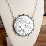 Western Boho Coin Necklace Set with Turquoise Accents – Worn Silver Tone