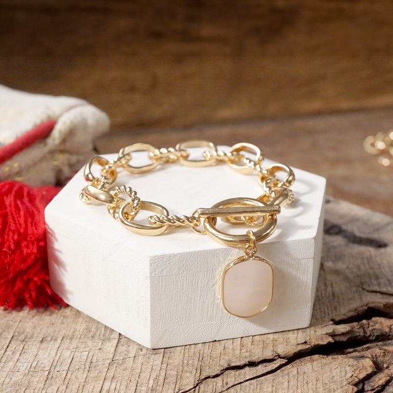 Toggle Chunky Chain Bracelet with Stone Charm