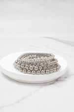 Multi size ball beaded bracelet stack silver tone bracelets