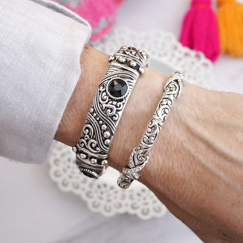 Timeless Twists – Filigree & Twist Stretch Bangles in Silver Tone