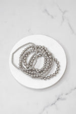 Multi size ball beaded bracelet stack silver tone bracelets