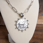 Equestrian Western Horse Coin Statement Necklace Set – Worn Silver Tone