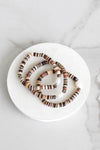 Browns Neutral Beaded 3 Bracelets stack Clay Heishi Beads and Freshwater Pearls beads