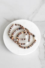 Browns Neutral Beaded 3 Bracelets stack Clay Heishi Beads and Freshwater Pearls beads