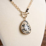 Short Beaded Necklace with Semi-Precious Teardrop Stone Pendant