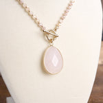 Short Beaded Necklace with Semi-Precious Teardrop Stone Pendant