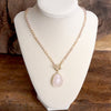 Short Beaded Necklace with Semi-Precious Teardrop Stone Pendant