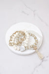 Boho Beads Tassel Bracelets set with Semi Precious stone White