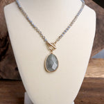 Short Beaded Necklace with Semi-Precious Teardrop Stone Pendant