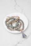 Boho Beads Tassel Bracelets set with Semi Precious Stone Grey
