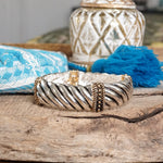 The Turning Point – Chunky Textured Stretchy Bangle in Silver or Two-Tone