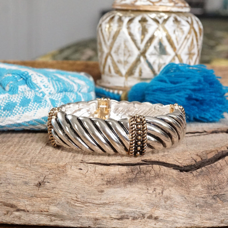 The Turning Point – Chunky Textured Stretchy Bangle in Silver or Two-Tone