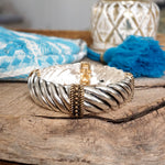 The Turning Point – Chunky Textured Stretchy Bangle in Silver or Two-Tone