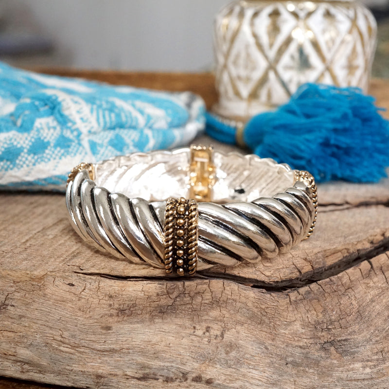 The Turning Point – Chunky Textured Stretchy Bangle in Silver or Two-Tone