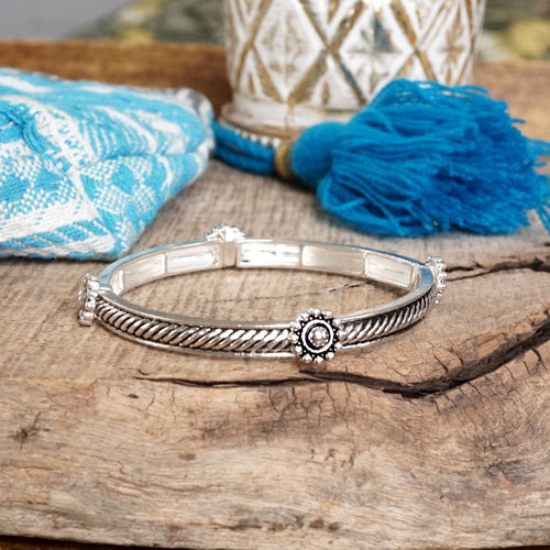 Whispers of Silver – Delicate Stretchy Bangles with Crystal and Heart Details