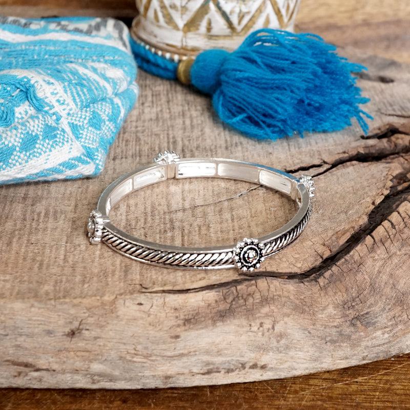 Whispers of Silver – Delicate Stretchy Bangles with Crystal and Heart Details