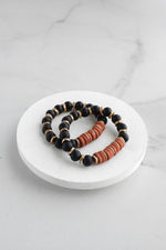 Bracelet Stack of 2 pieces Black and Rust Wooden beads