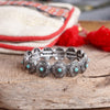 Western Stretchy Bangles – Buffalo Turquoise Flowers in Worn Silver Tone