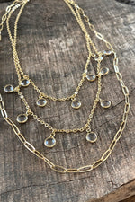 Layered crystal dotted gold tone short necklace set