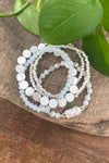 5 piece Boho Beaded Bracelets Stack Semi Precious Metal Glass Beads Silver tone nugget flat beads