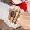 Chunky Beaded Bracelets set Wood Acrylic Metal beads Purple Neutral