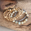 5 piece Boho Bracelet Stack Amazonite Mint and worn gold tone