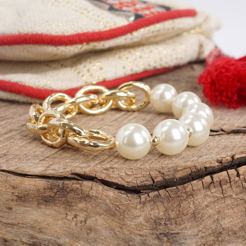 Chunky Chain and pearls beads bracelet Gold tone