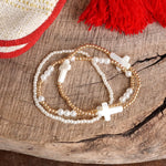 Cross, Pearls & Gold Beaded Bracelet Set – Classic & Timeless