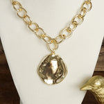Chunky Chain & Hammered Disc Statement Necklace – Gold or Silver Tone