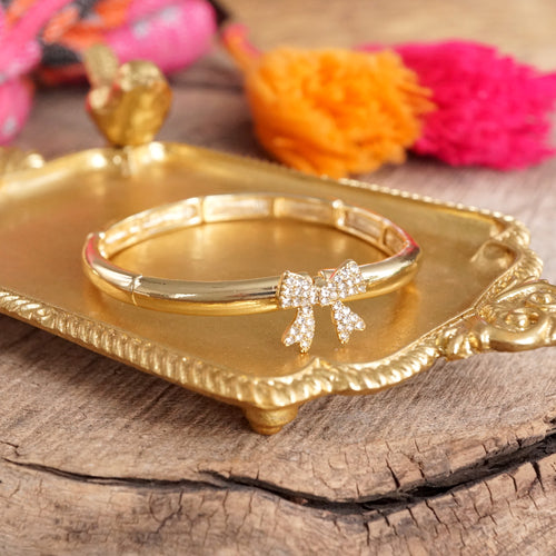 Gold-Tone Stretchy Bangle with Crystal Pave Bow