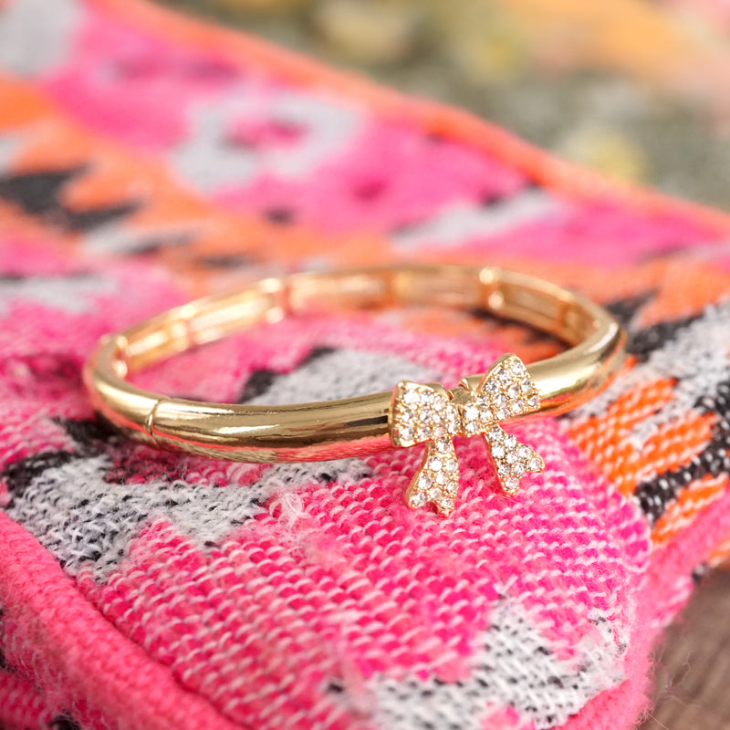 Gold-Tone Stretchy Bangle with Crystal Pave Bow