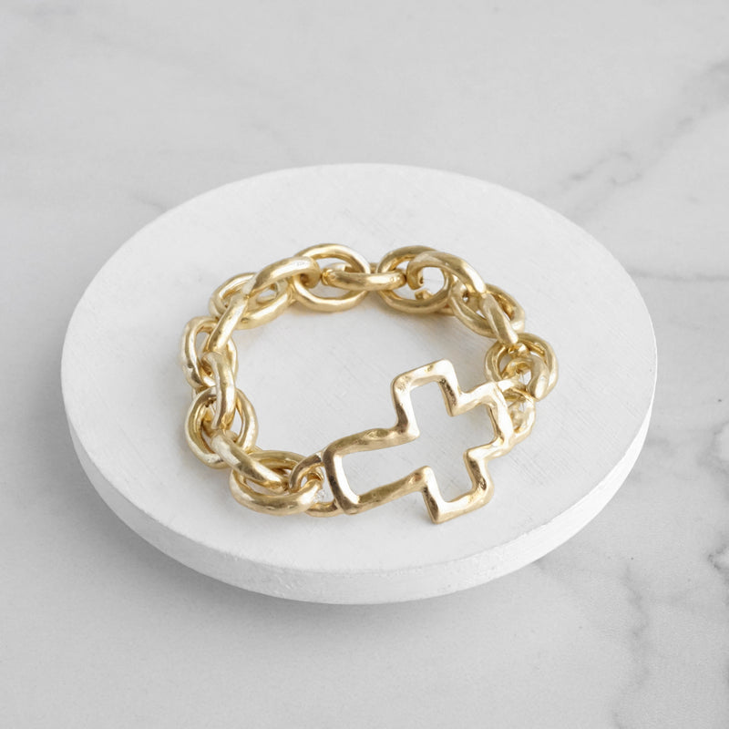 Chunky Chain Cross Bracelet Worn Gold