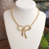 Large Rope Textured Bow Pendant Statement Necklace Gold Silver Tone