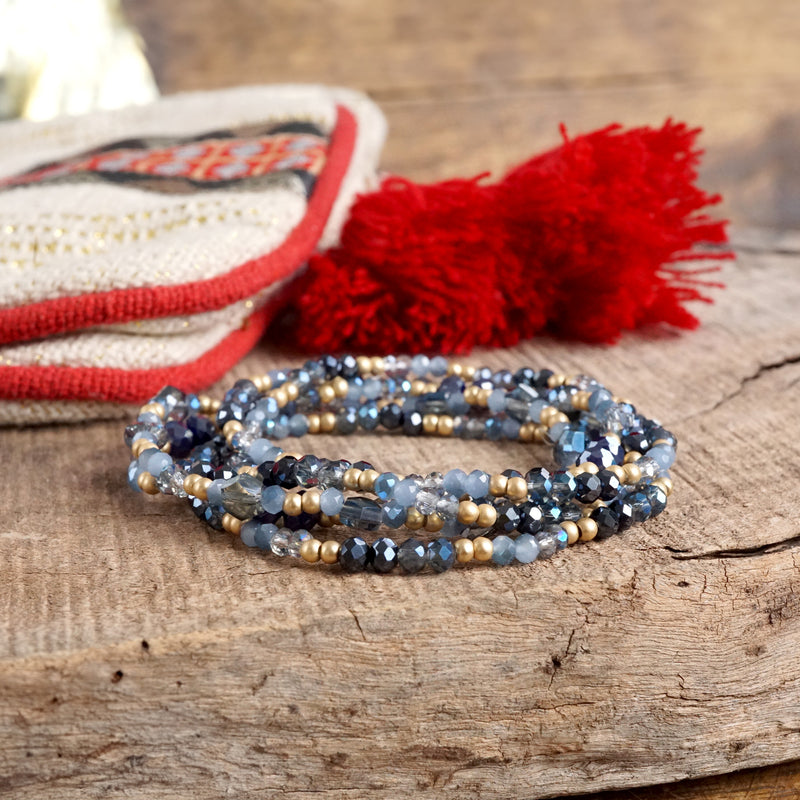 Layered Sparkly Glass and Gold Beaded Bracelets Sets