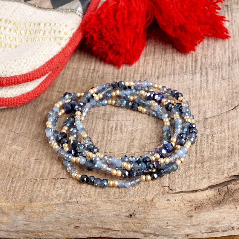 Layered Sparkly Glass and Gold Beaded Bracelets Sets