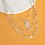 Multi Layer Coin Pendant Chain Necklace Gold or Silver Tone