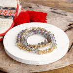 Sparkly Bicone Glass and Gold Tone Beaded Bracelets Set