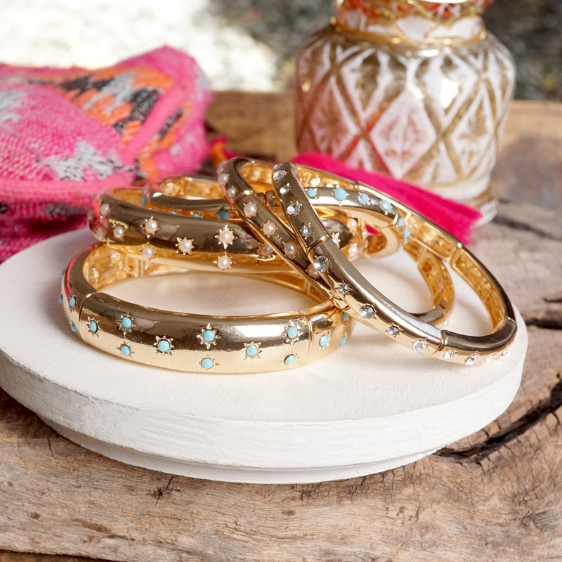 Gold-Tone Eternity Stretch Bangle – Pearls, Turquoise, or Crystals