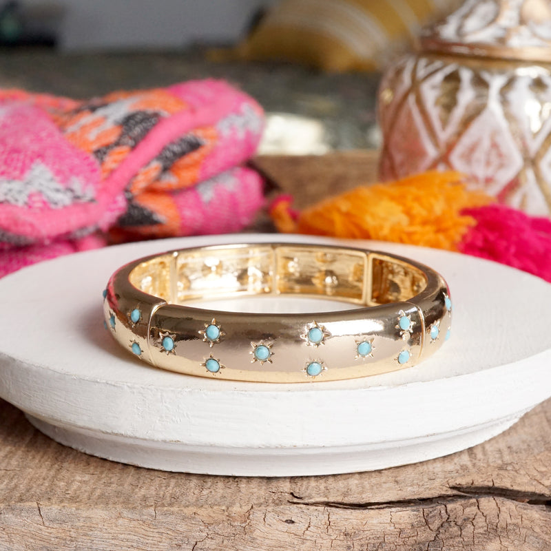 Gold-Tone Eternity Stretch Bangle – Pearls, Turquoise, or Crystals