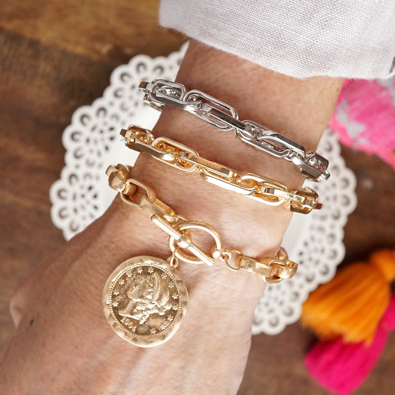 Chain Reaction – Chunky Stretchy Paperclip Bracelet in Silver or Gold Tone