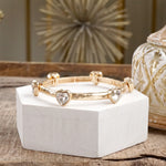 Heart Faceted Crystals Stretchy Stackable Station Bangles – Gold & Silver Tone