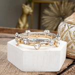 Heart Faceted Crystals Stretchy Stackable Station Bangles – Gold & Silver Tone