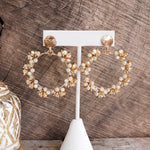 Floral Wreath Glass Bead Statement Earrings – Cream & Gold