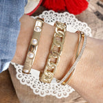 Eternity Stretchy Stackable Bangle Gold Tone Pearls