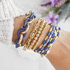 Metal Beaded bracelet stack 5 bracelets - Blues and Gold tone