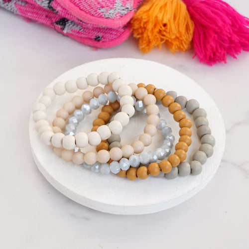 Wood glass basic bracelets stack beaded bracelet set