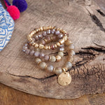 Boho Beads Coin Bracelets Statement set in Rose Pink